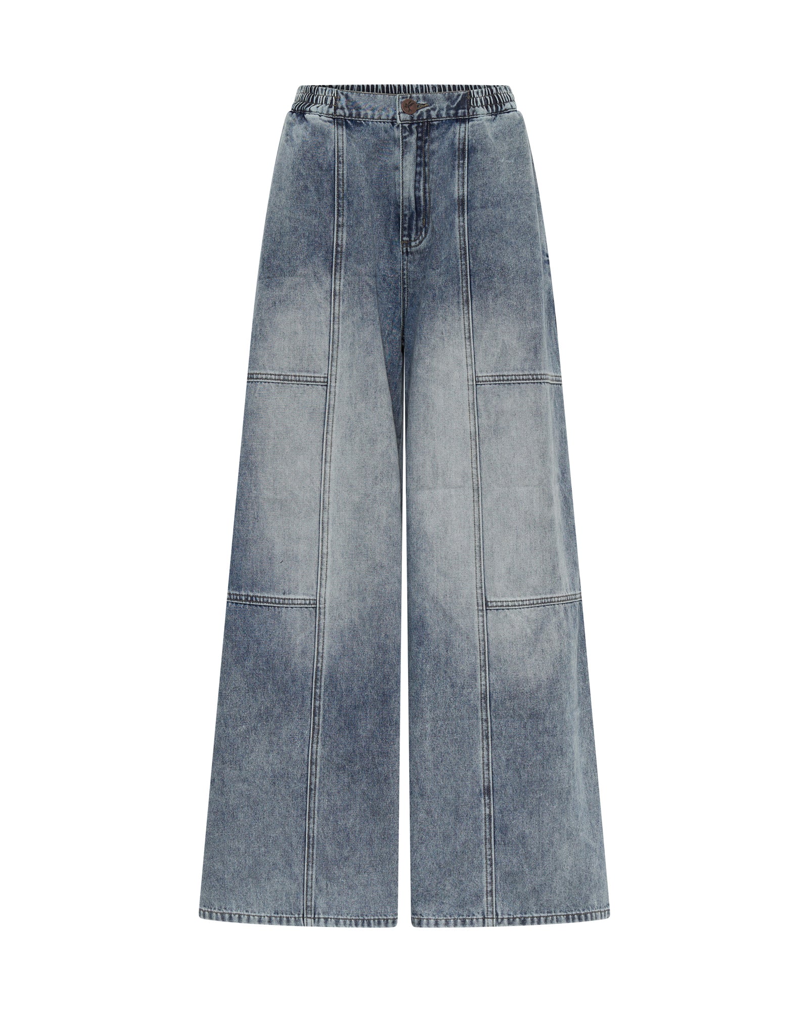 Palazzo Mid Waist Denim Jeans - Blue Blossom - Image 6