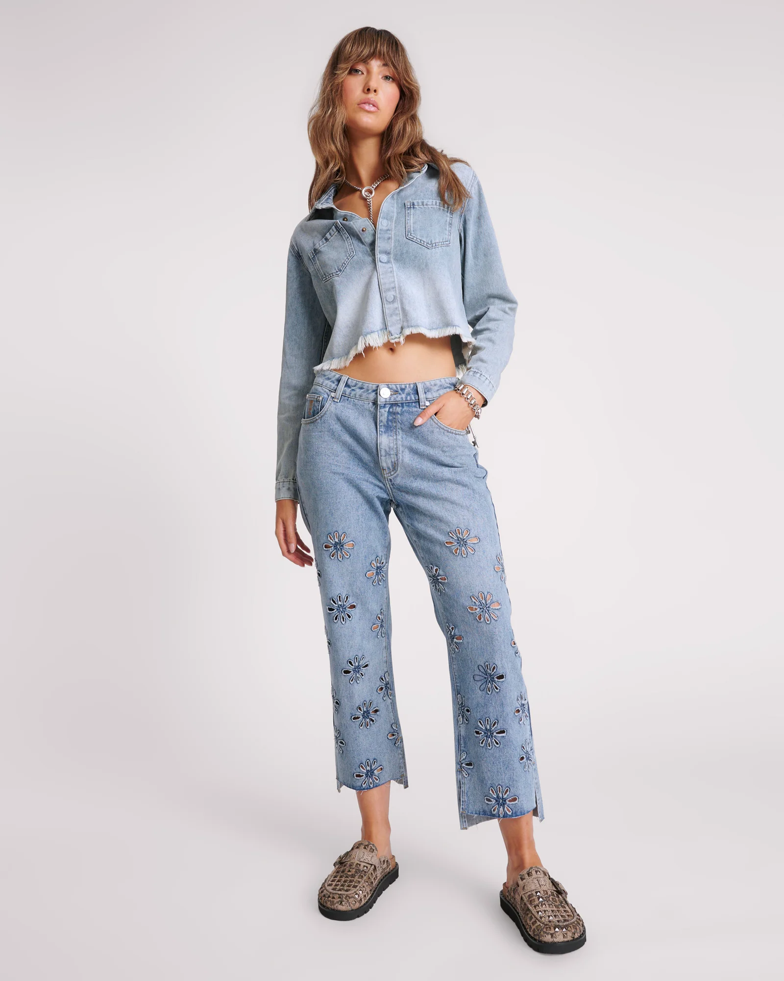 Braxton Long Sleeve Denim Top - Blue Blossom - Image 5