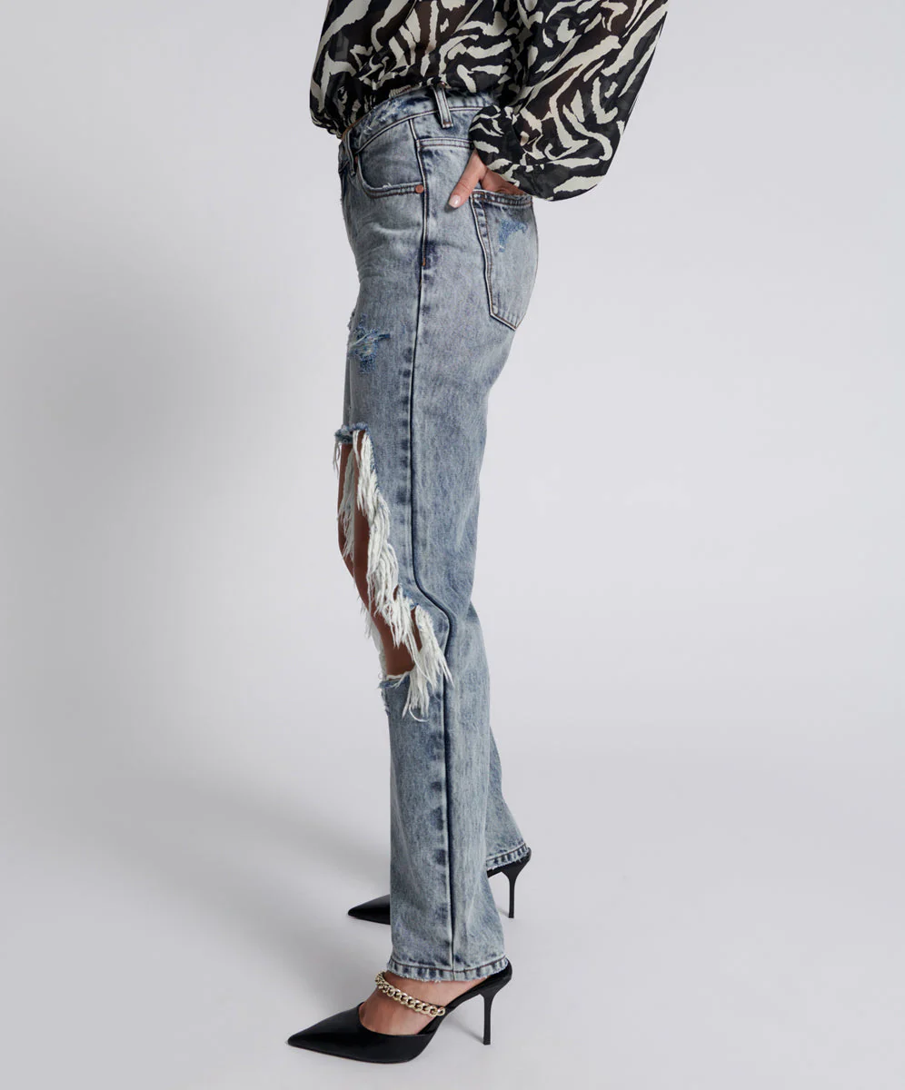 Awesome Baggies High Waist Straight Leg Denim Jeans - Blue Blossom - Image 3