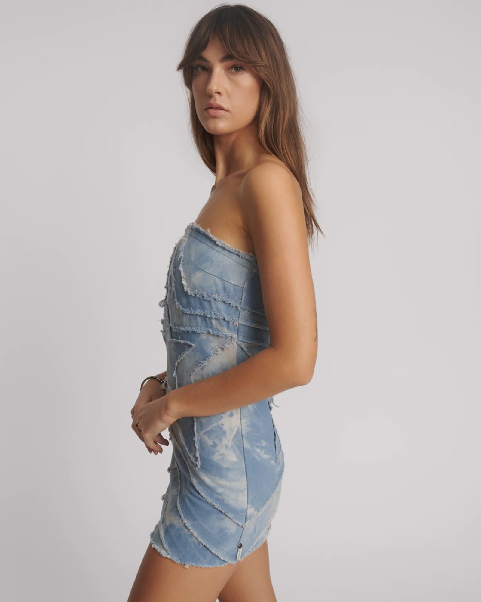 Strapless Tube Star Denim Mini Dress - Blue Halo - Image 3