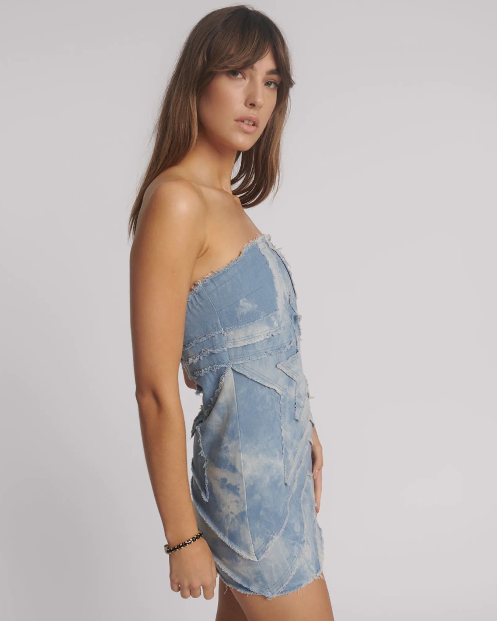 Strapless Tube Star Denim Mini Dress - Blue Halo - Image 5