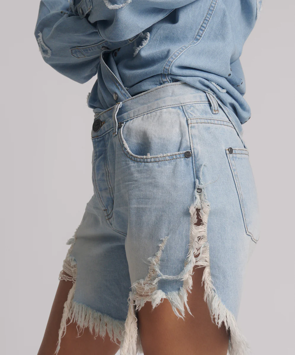Frankies Low Waist Long Length Denim Shorts - Blue Heart - Image 4