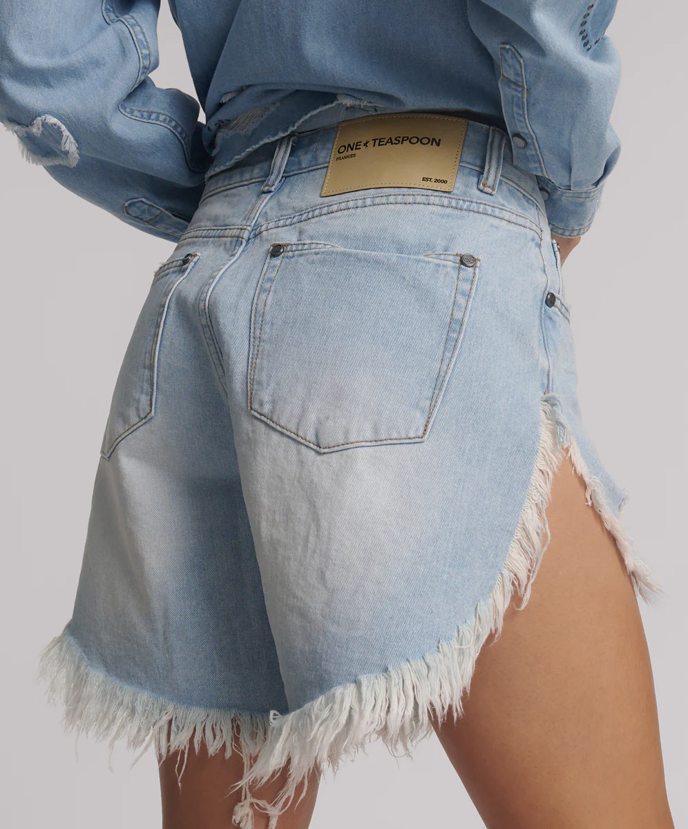 Frankies Low Waist Long Length Denim Shorts - Blue Heart - Image 5
