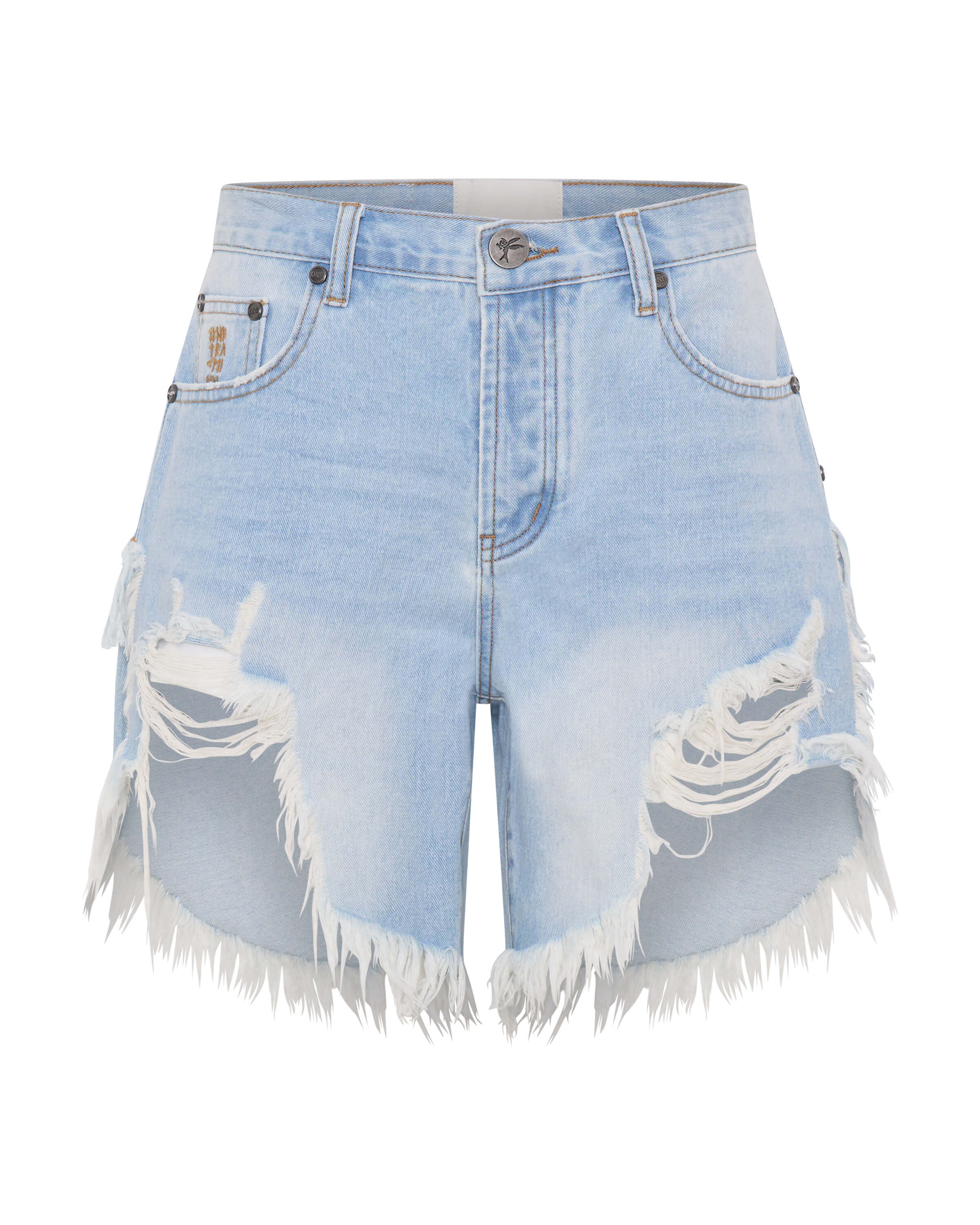 Frankies Low Waist Long Length Denim Shorts - Blue Heart - Image 8
