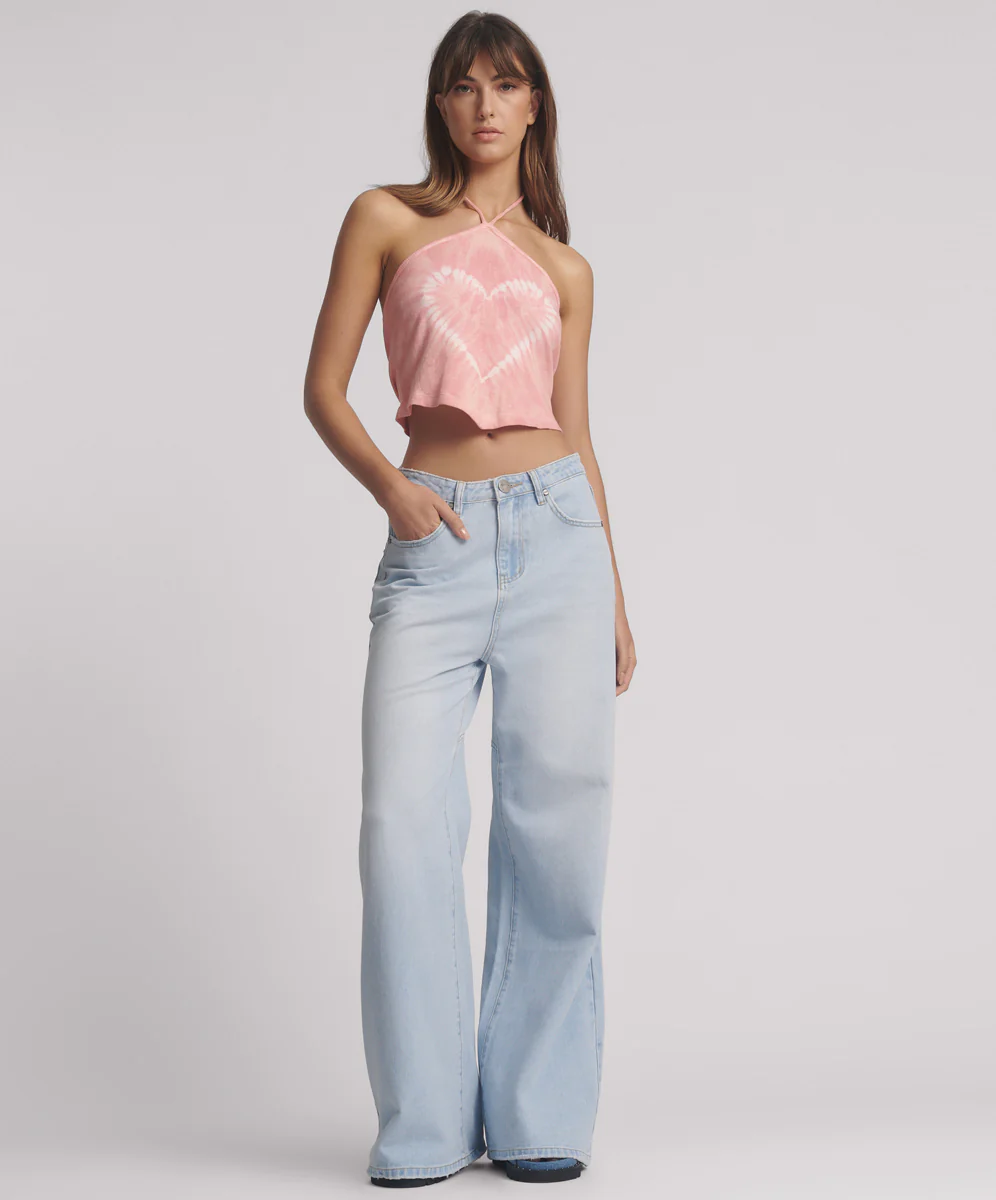Love Machines Mid Waist Super Wide Leg Denim Jeans - Blue Heart - Image 2