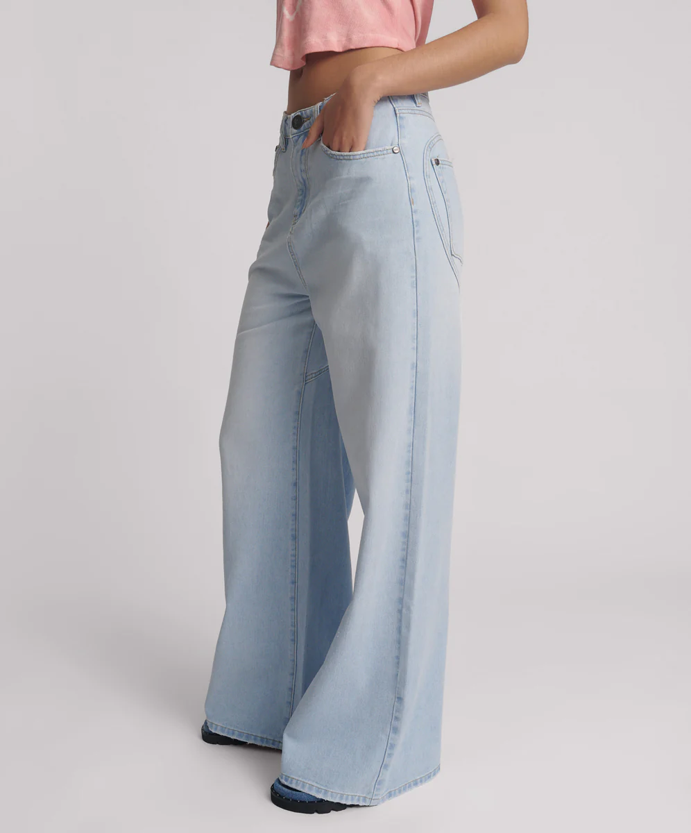 Love Machines Mid Waist Super Wide Leg Denim Jeans - Blue Heart - Image 4