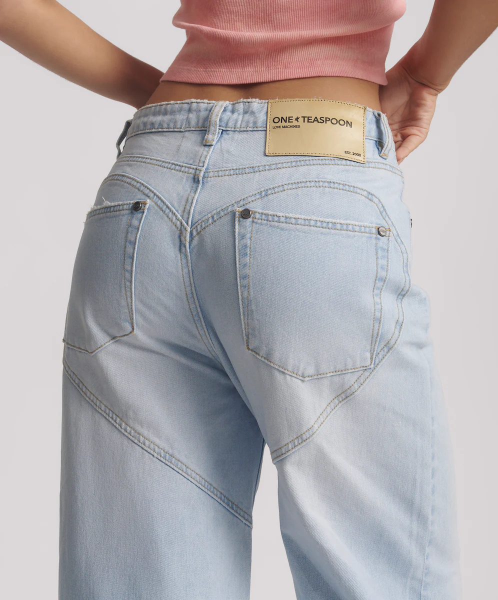 Love Machines Mid Waist Super Wide Leg Denim Jeans - Blue Heart - Image 7