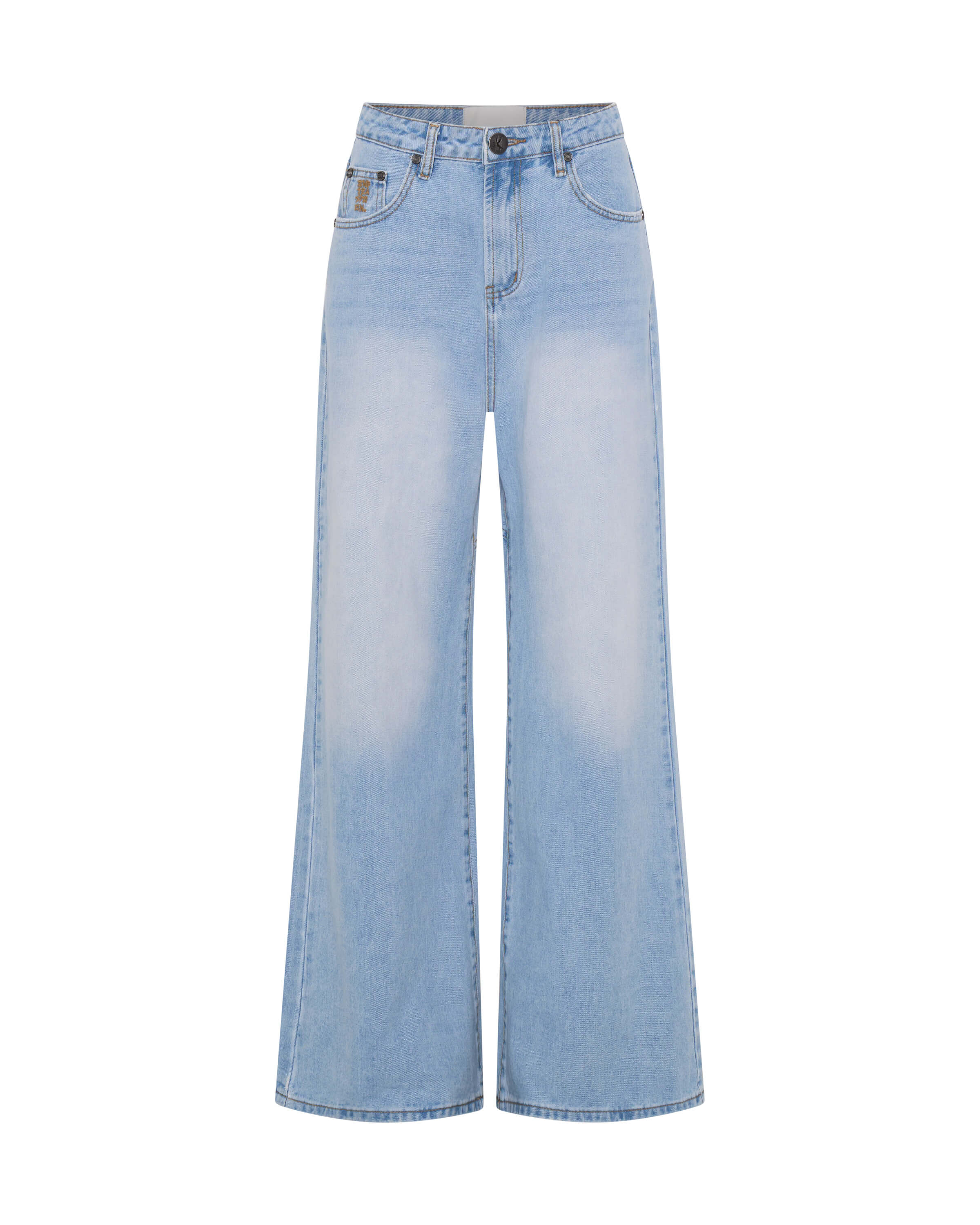 Love Machines Mid Waist Super Wide Leg Denim Jeans - Blue Heart - Image 8