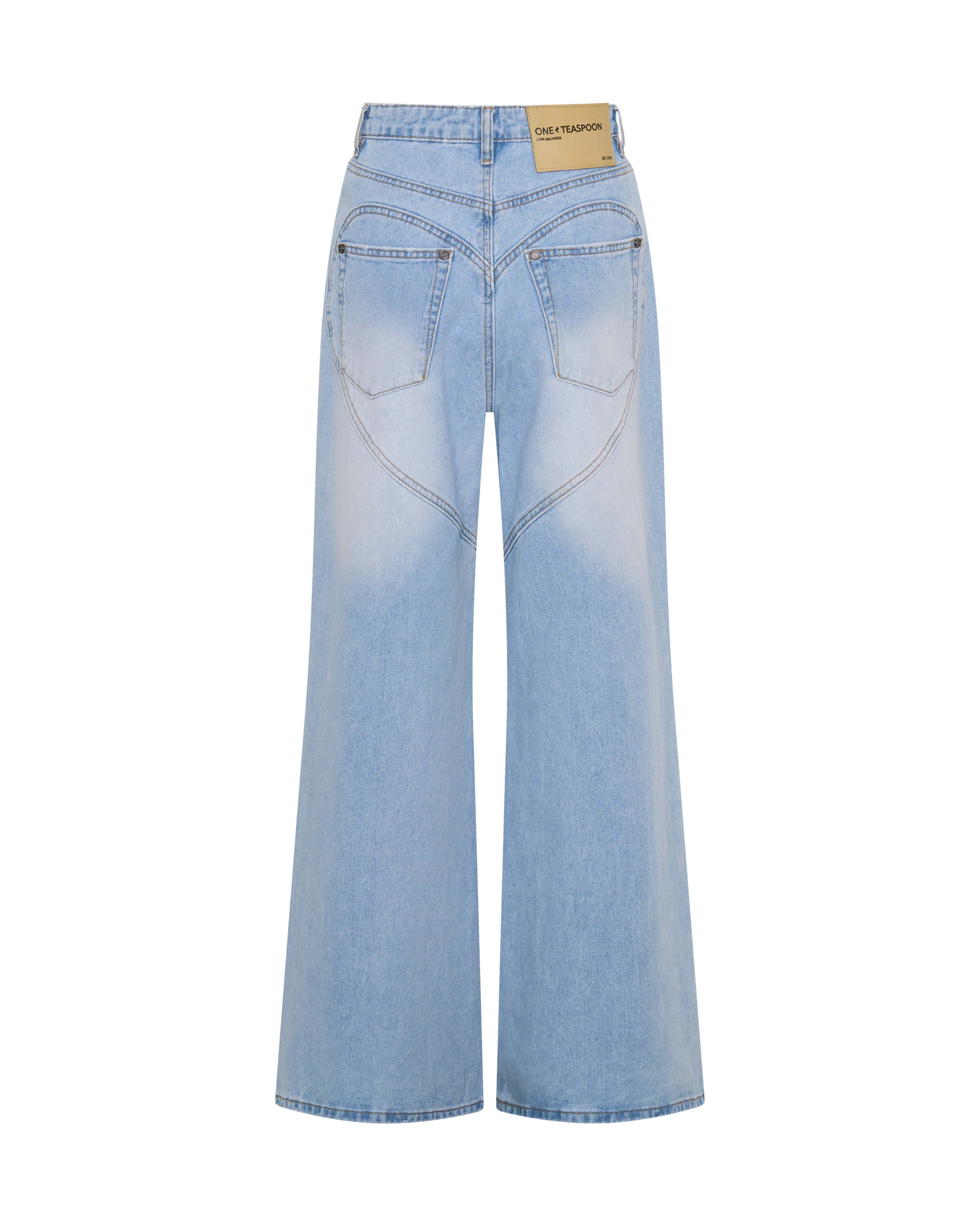 Love Machines Mid Waist Super Wide Leg Denim Jeans - Blue Heart - Image 9