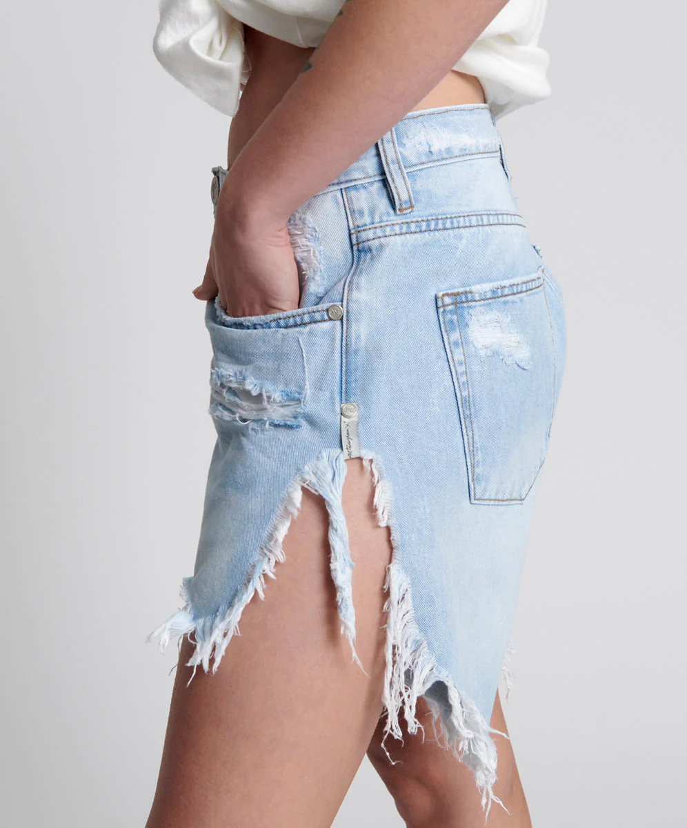 Frankies Low Waist Long Length Denim Shorts - Blue Latte - Image 3
