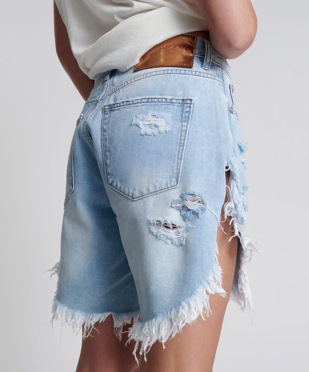 Frankies Low Waist Long Length Denim Shorts - Blue Latte - Image 5