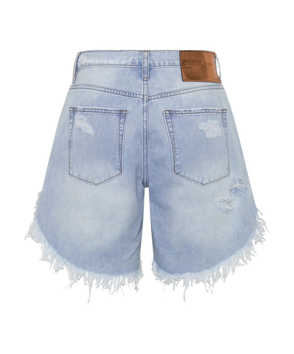 Frankies Low Waist Long Length Denim Shorts - Blue Latte - Image 7