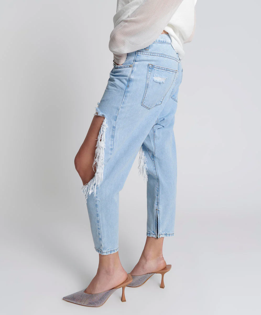 Kingpins Low Waist Cropped Boyfriend Denim Jeans - Blue Latte - Image 4