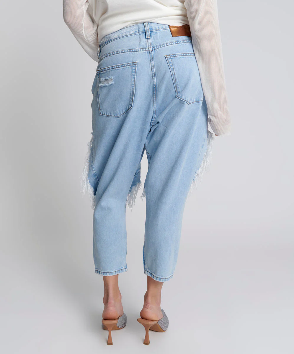 Kingpins Low Waist Cropped Boyfriend Denim Jeans - Blue Latte - Image 5