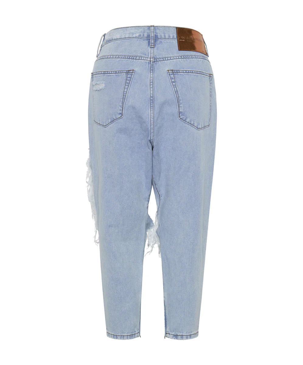 Kingpins Low Waist Cropped Boyfriend Denim Jeans - Blue Latte - Image 7