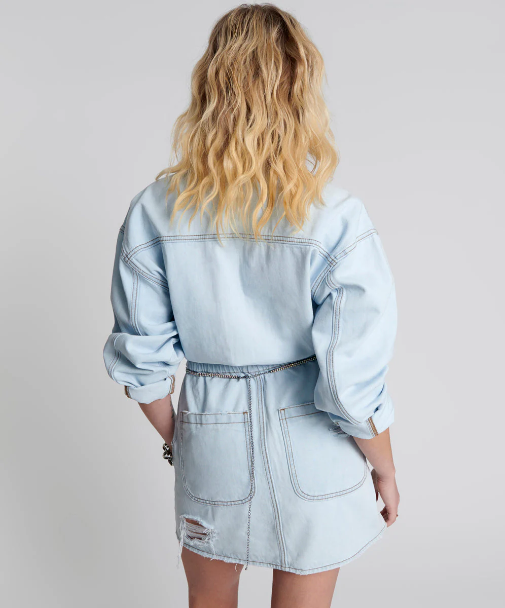 Denim Olivia Mini Dress - Blue Latte - Image 4
