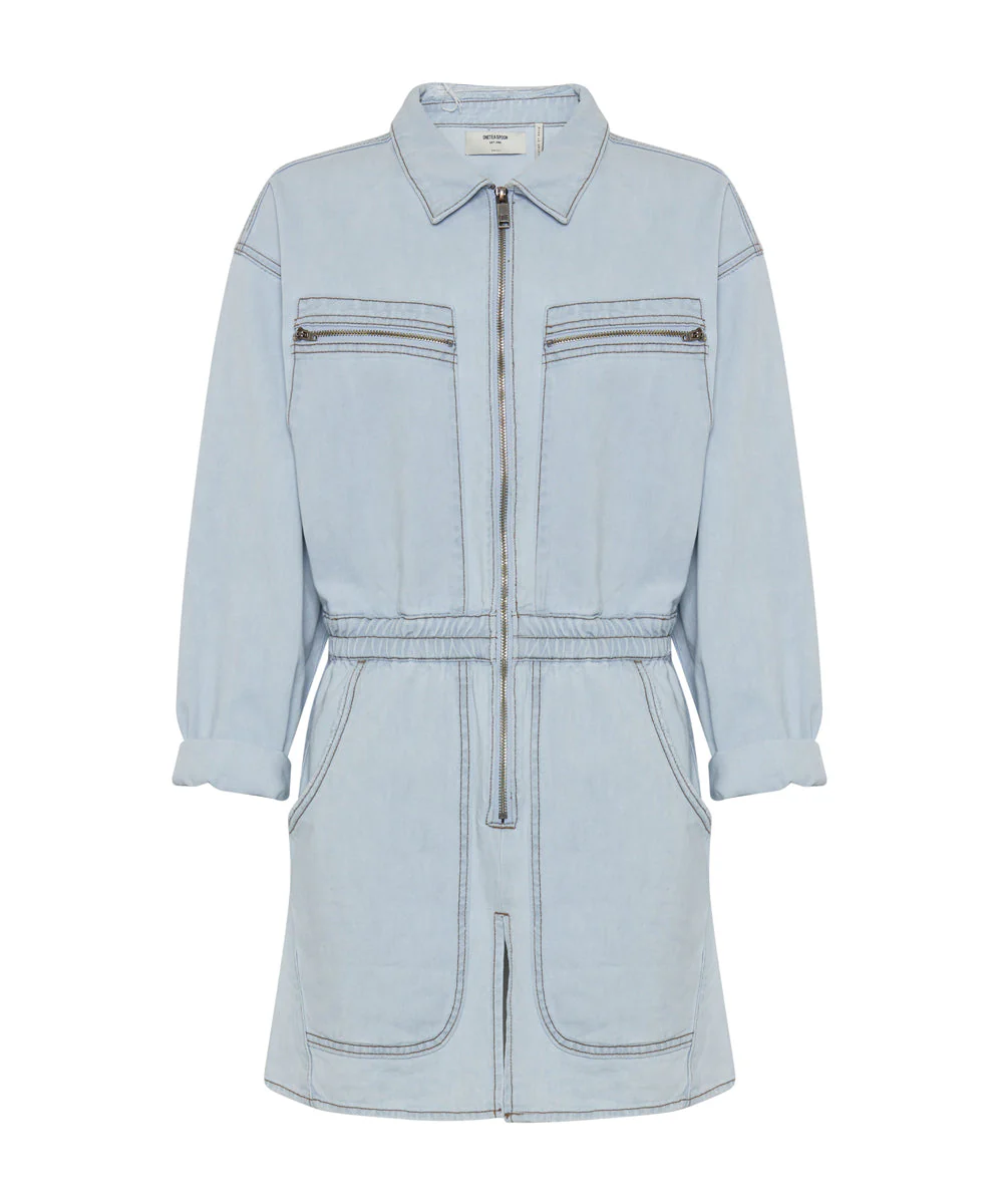 Denim Olivia Mini Dress - Blue Latte - Image 6