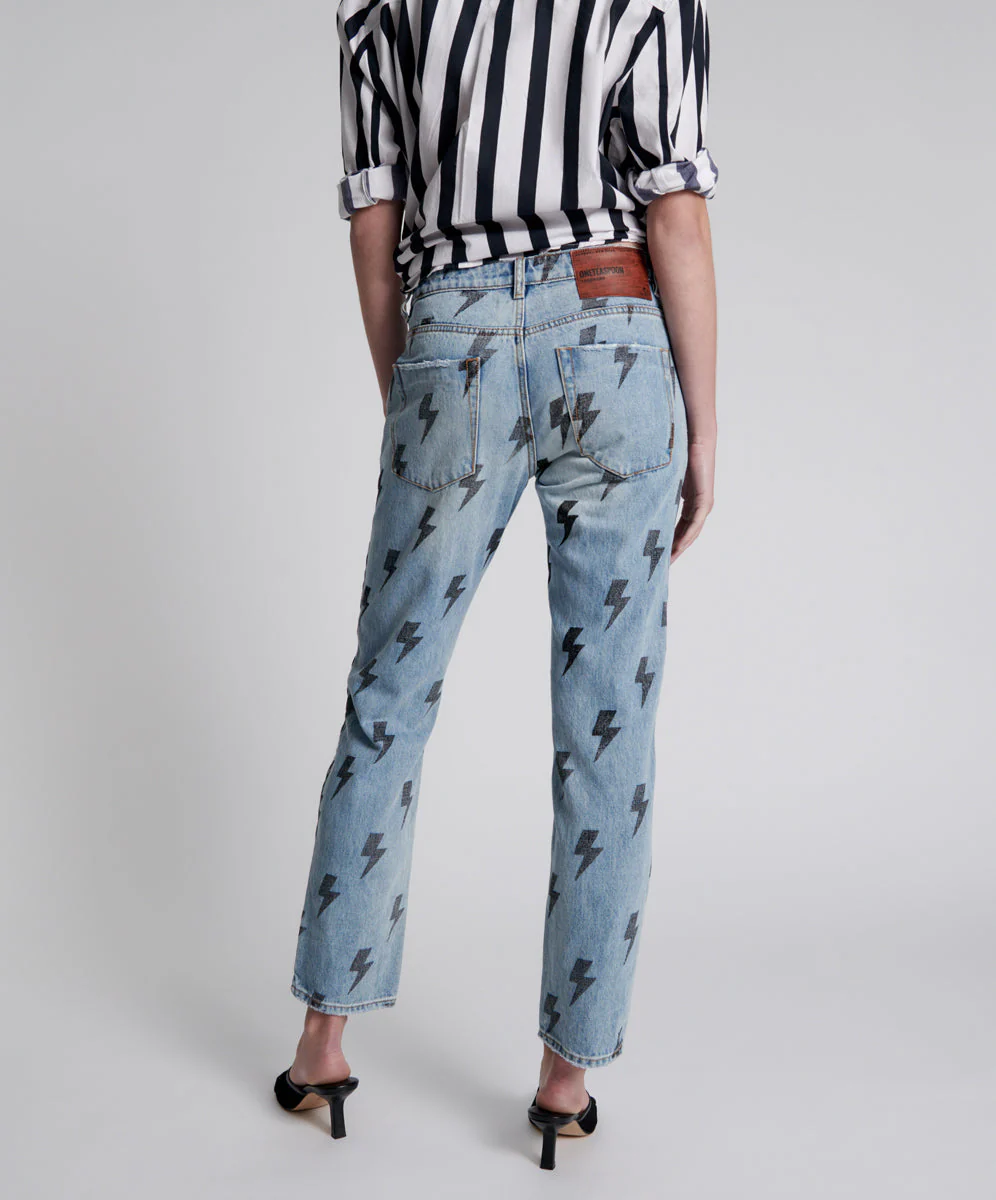 Trucker Low Waist Straight Leg Denim Jeans - Blue Lightning - Image 5