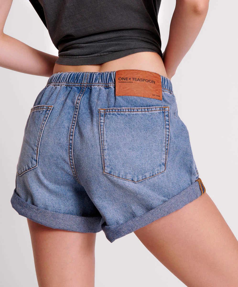 Shabby Bandits Low Waist Drawstring Denim Shorts - Blue Lilac - Image 4