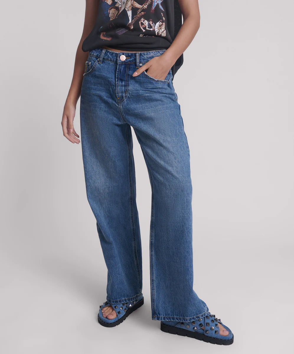 Baxters Mid Waist Wide Leg Denim Jeans - Blue Love - Image 2