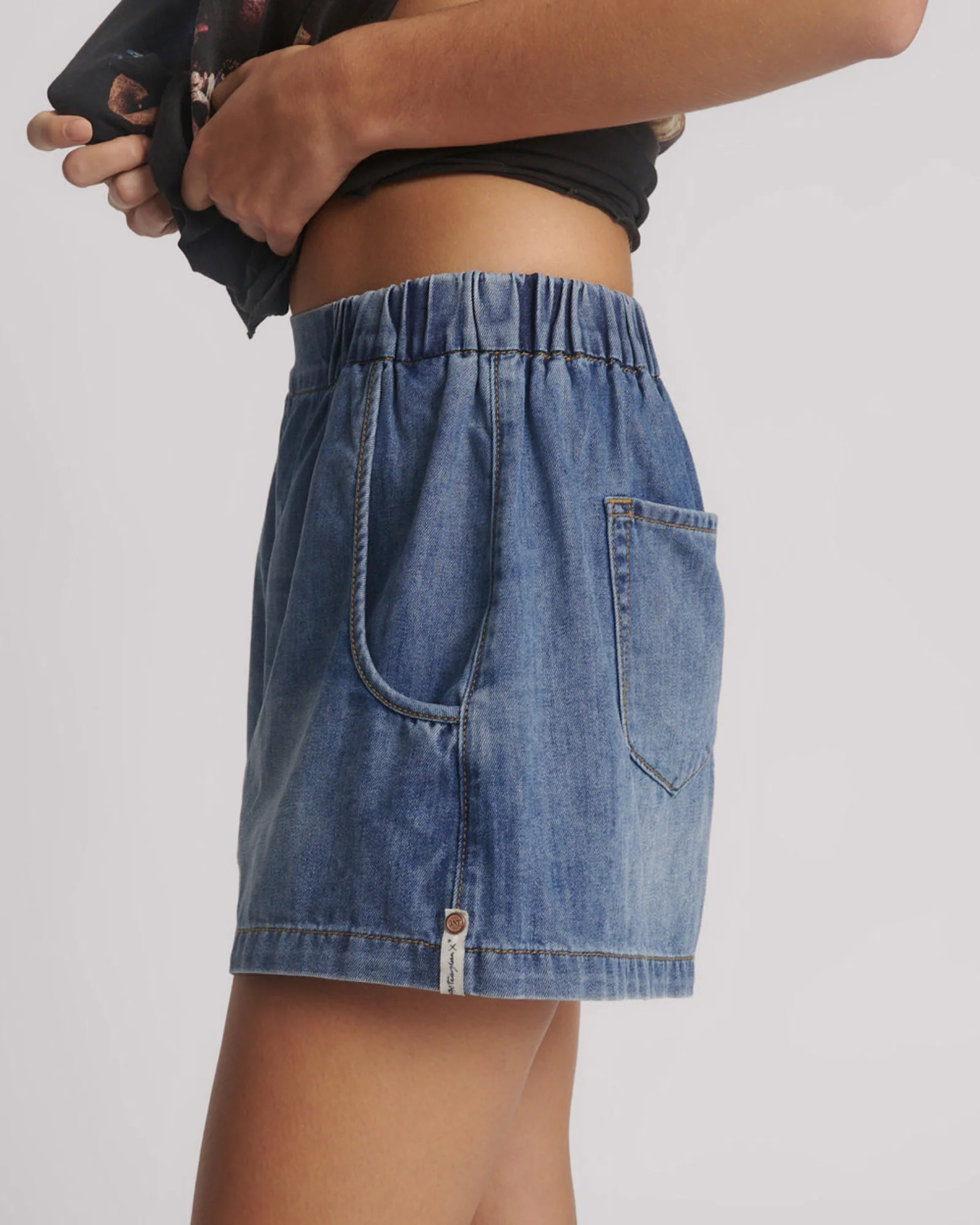 Funks High Waist Elasticated Flippy Denim Short - Blue Love - Image 4