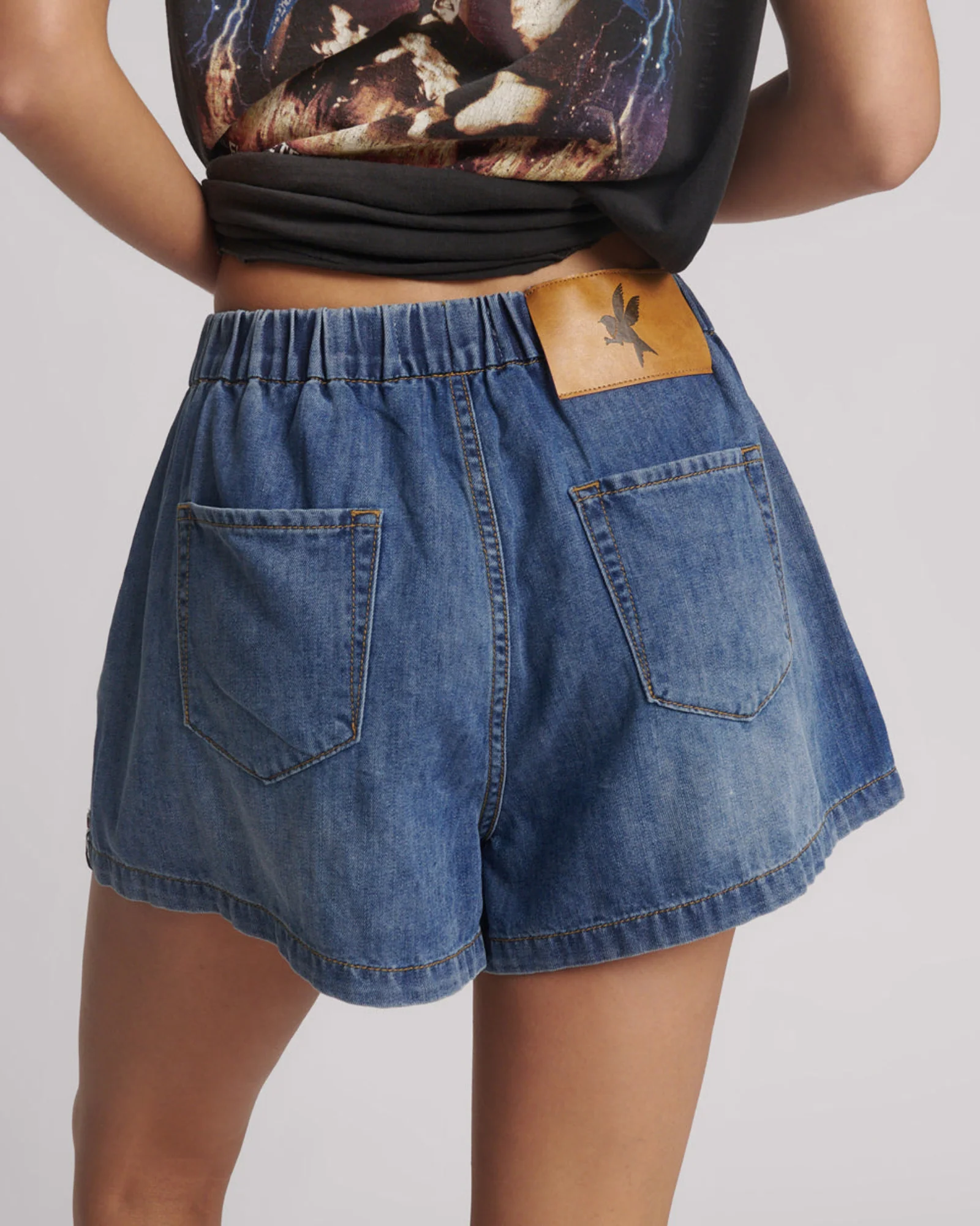 Funks High Waist Elasticated Flippy Denim Short - Blue Love - Image 5