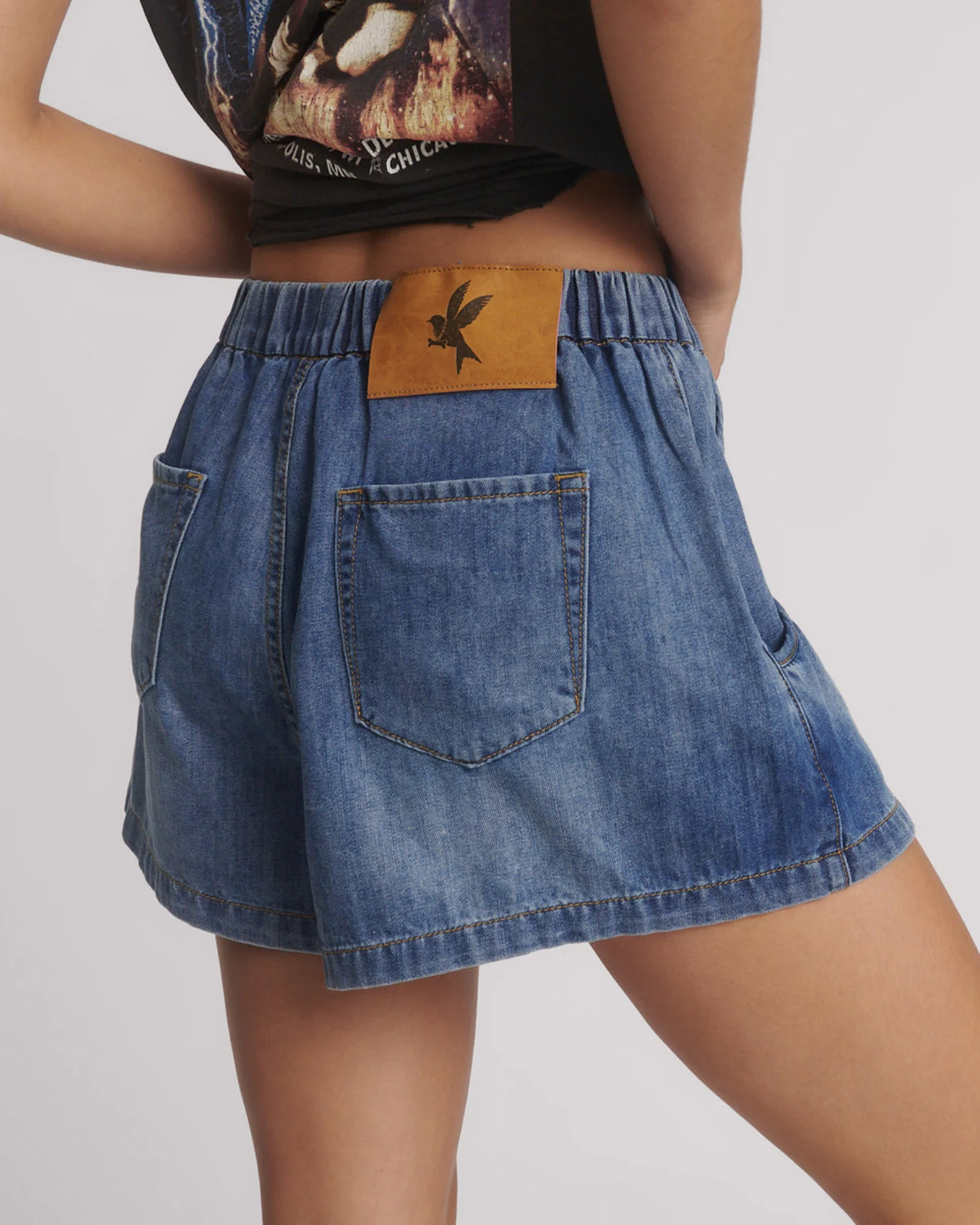 Funks High Waist Elasticated Flippy Denim Short - Blue Love - Image 6