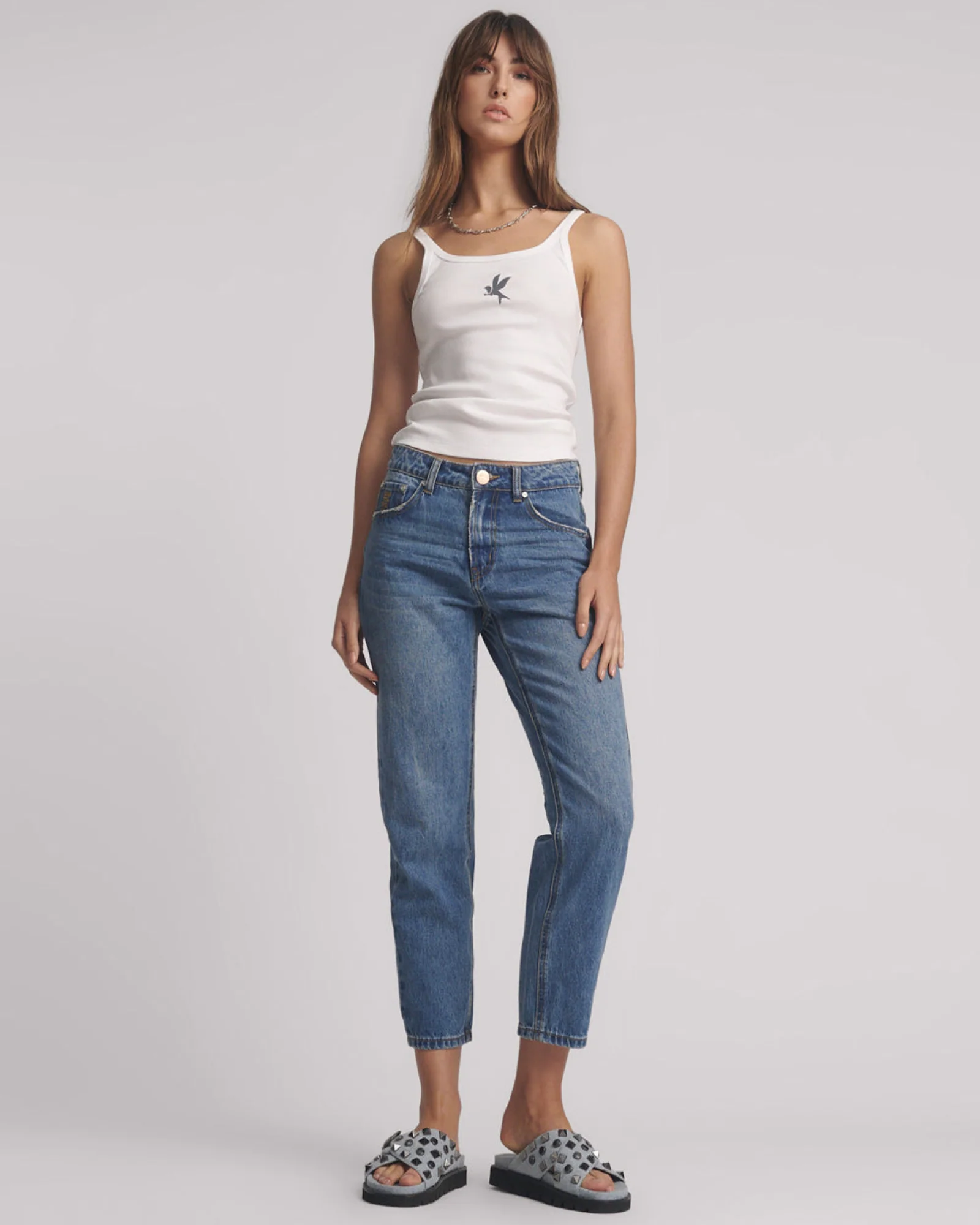 Slims High Waist Cropped Straight Slim Fit Denim Jeans - Blue Love