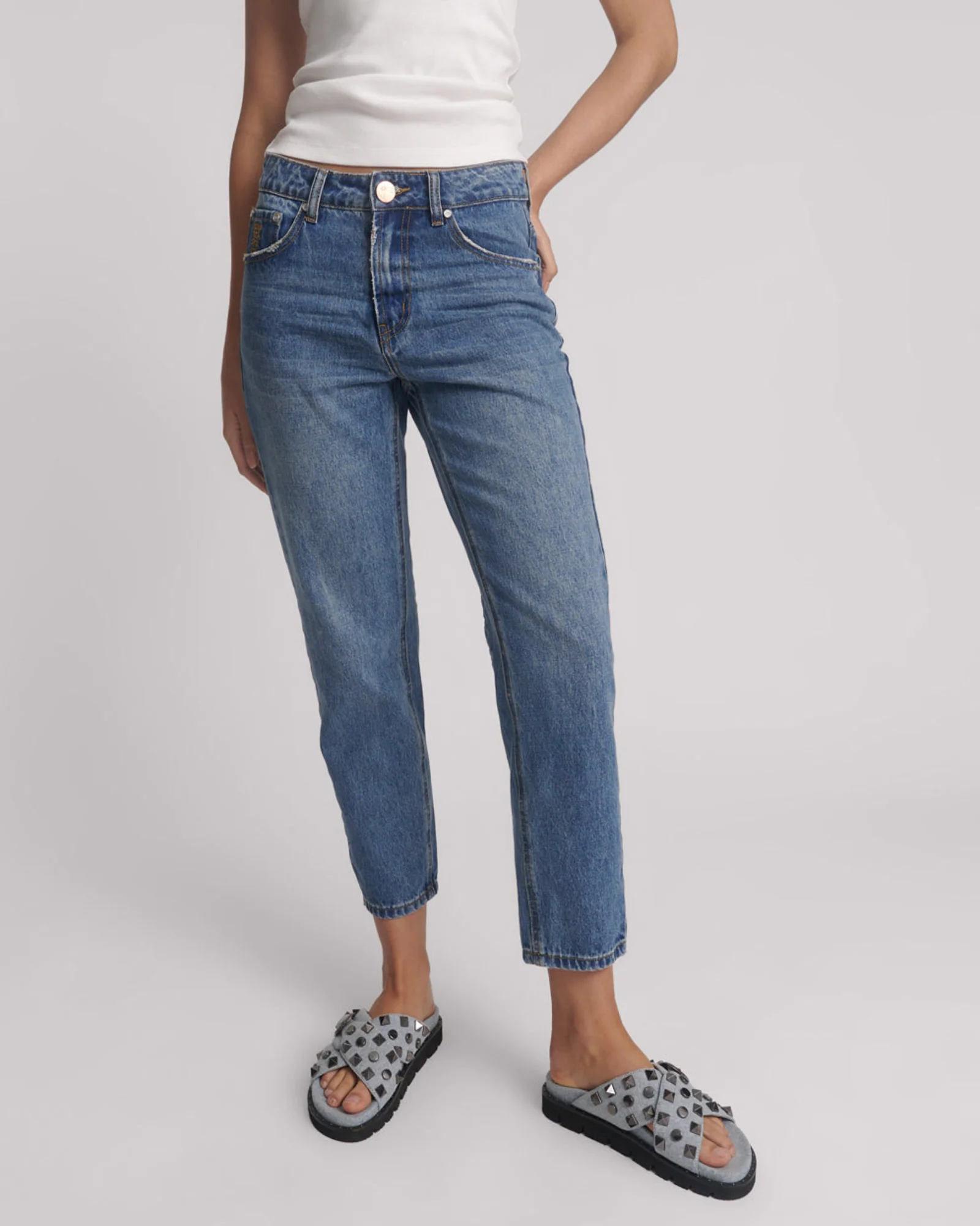 Slims High Waist Cropped Straight Slim Fit Denim Jeans - Blue Love - Image 2