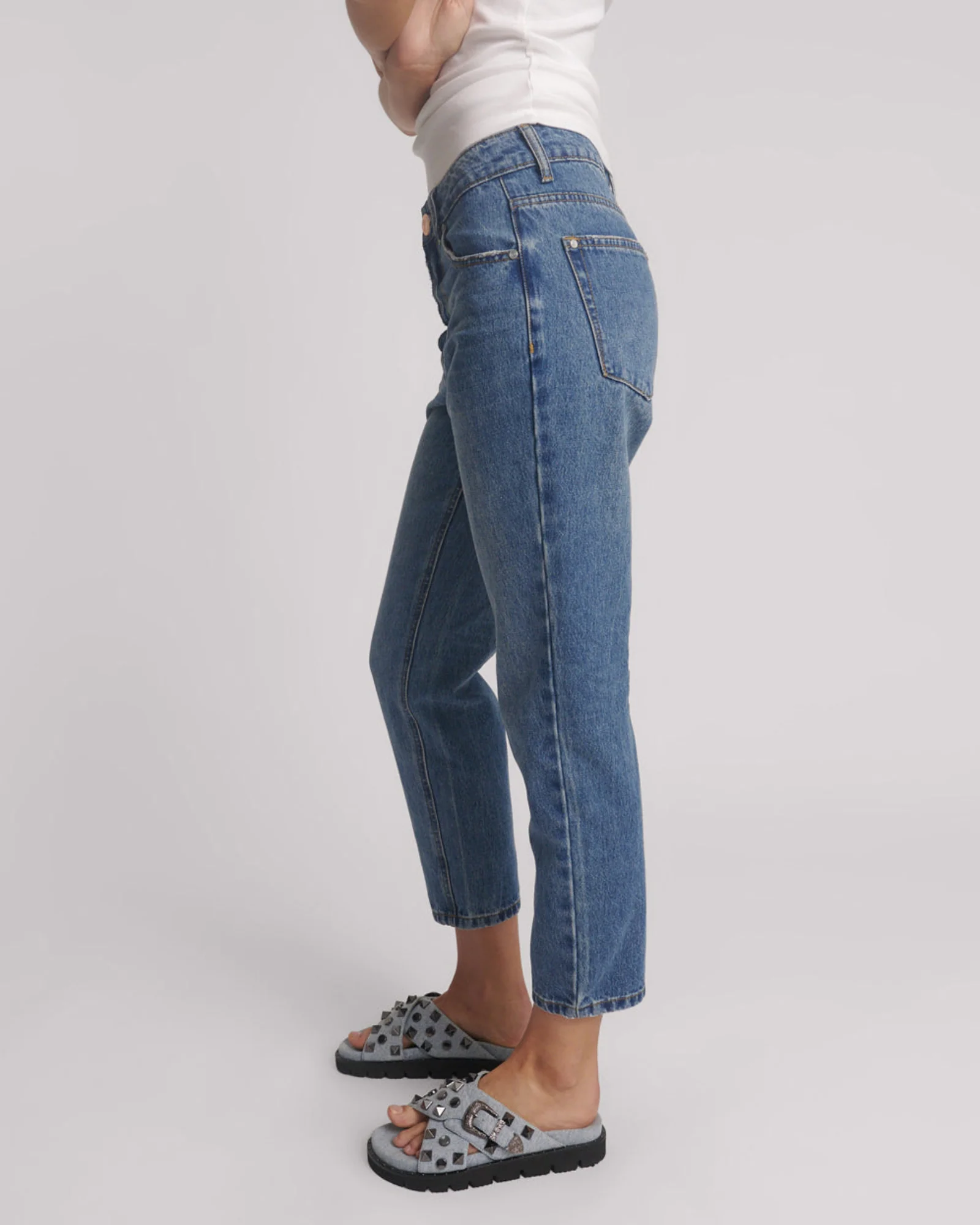 Slims High Waist Cropped Straight Slim Fit Denim Jeans - Blue Love - Image 3