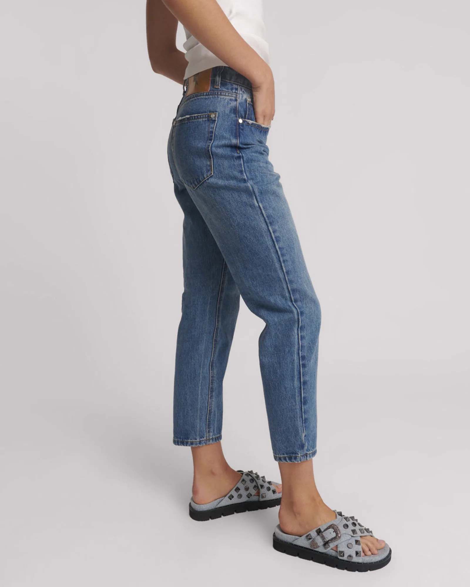 Slims High Waist Cropped Straight Slim Fit Denim Jeans - Blue Love - Image 5