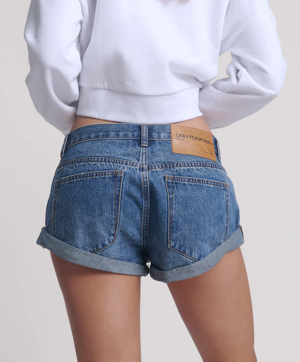 Bandits Low Waist Notched Denim Shorts - Blue Love - Image 5