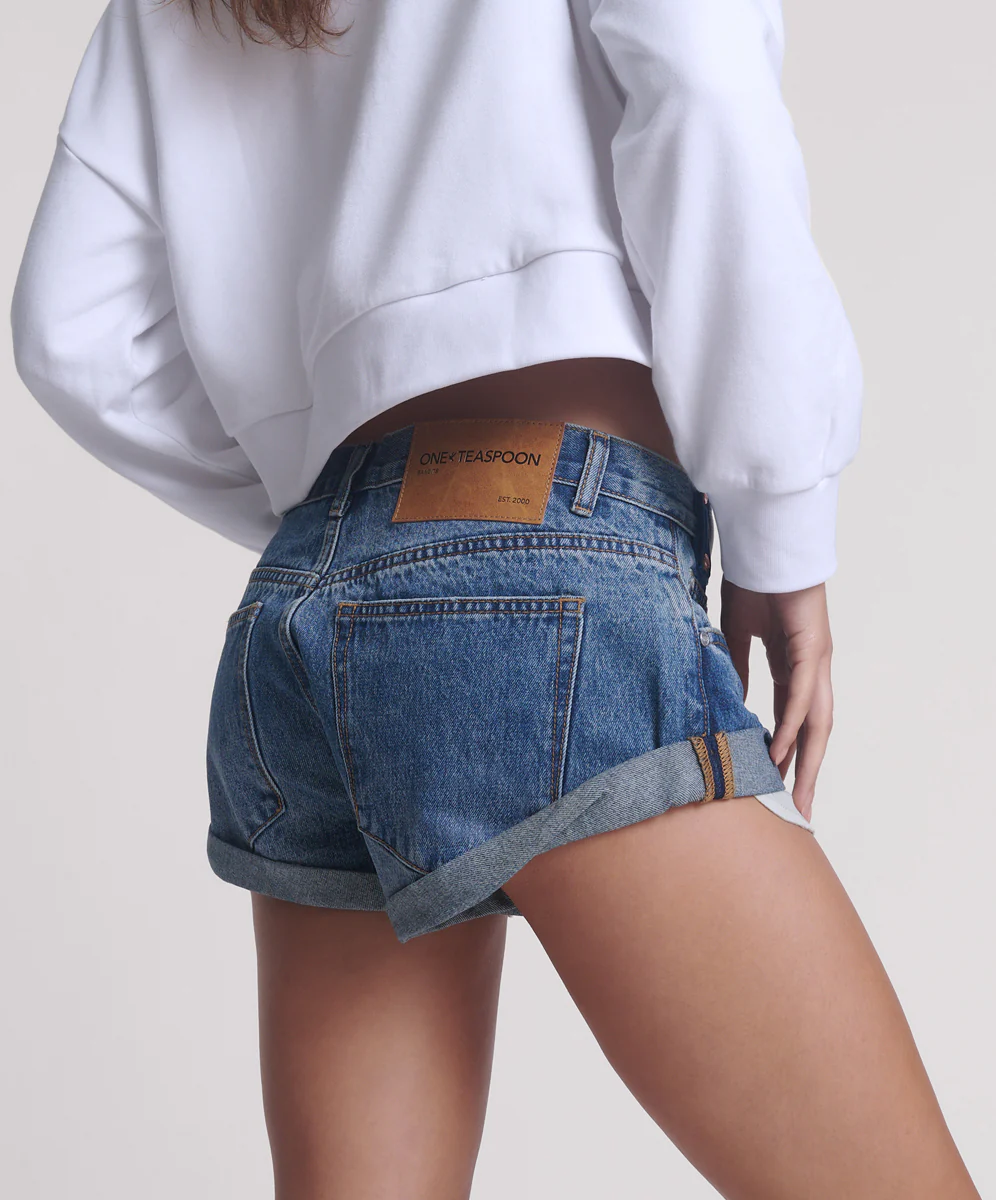 Bandits Low Waist Notched Denim Shorts - Blue Love - Image 6