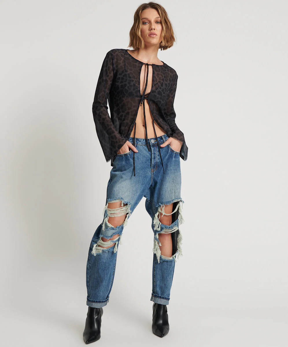 Saints Low Waist Boyfriend Denim Jeans - Blue Love