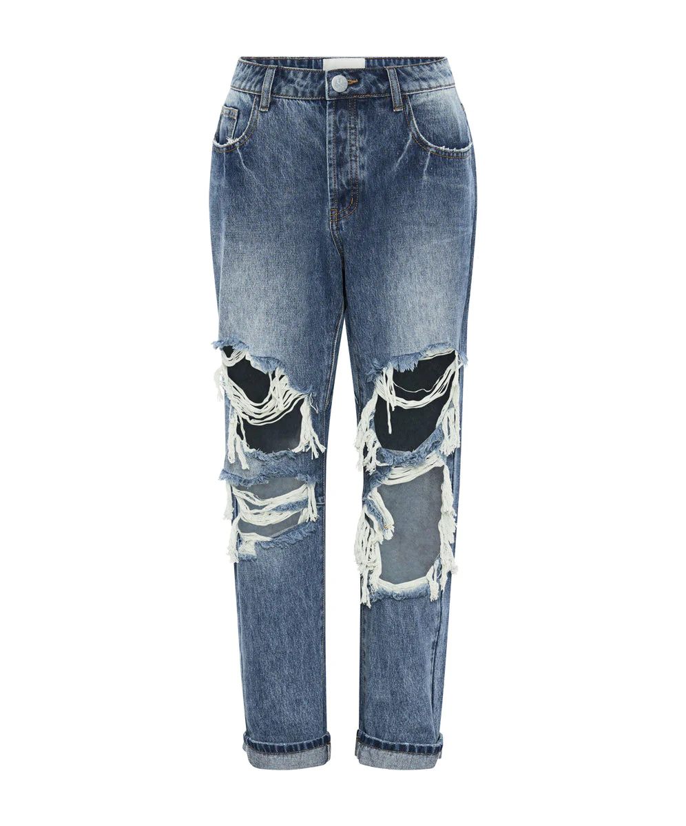 Saints Low Waist Boyfriend Denim Jeans - Blue Love - Image 6