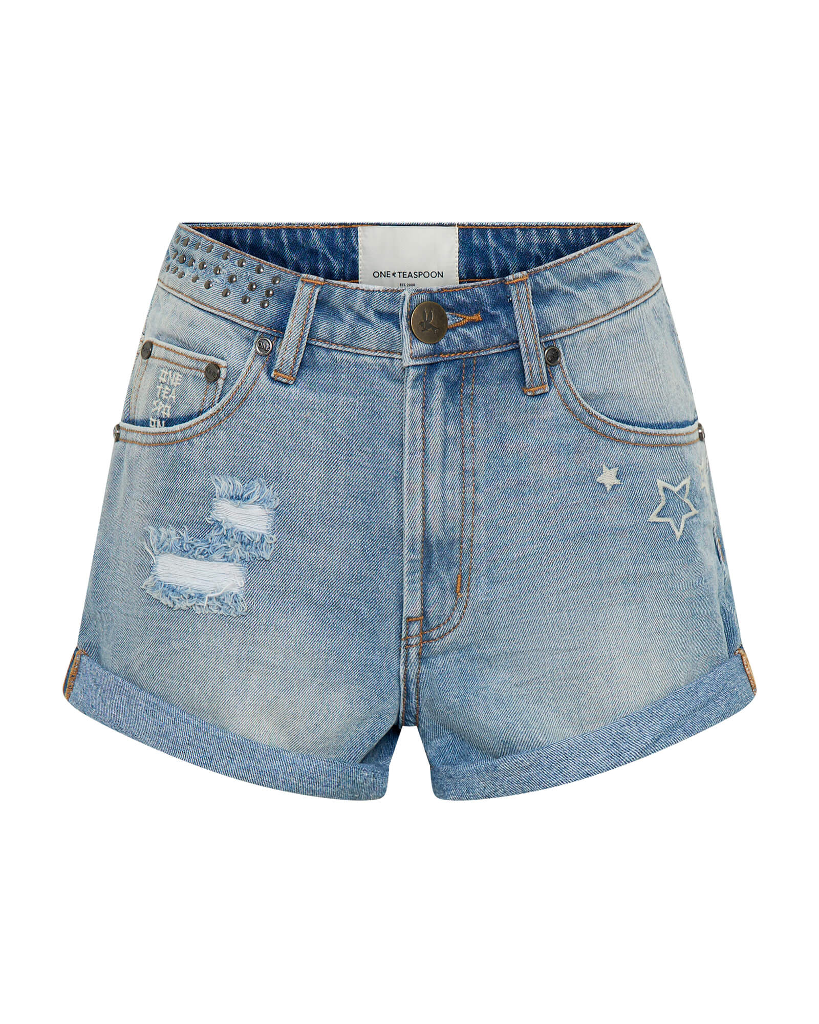 Bandits High Waist Studded Denim Shorts - Blue Malt - Image 8