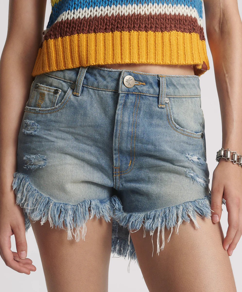 Outlaws Mid Waist Mid Length Denim Shorts -  Blue Malt - Image 3