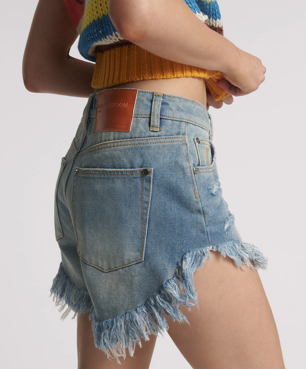 Outlaws Mid Waist Mid Length Denim Shorts -  Blue Malt - Image 5
