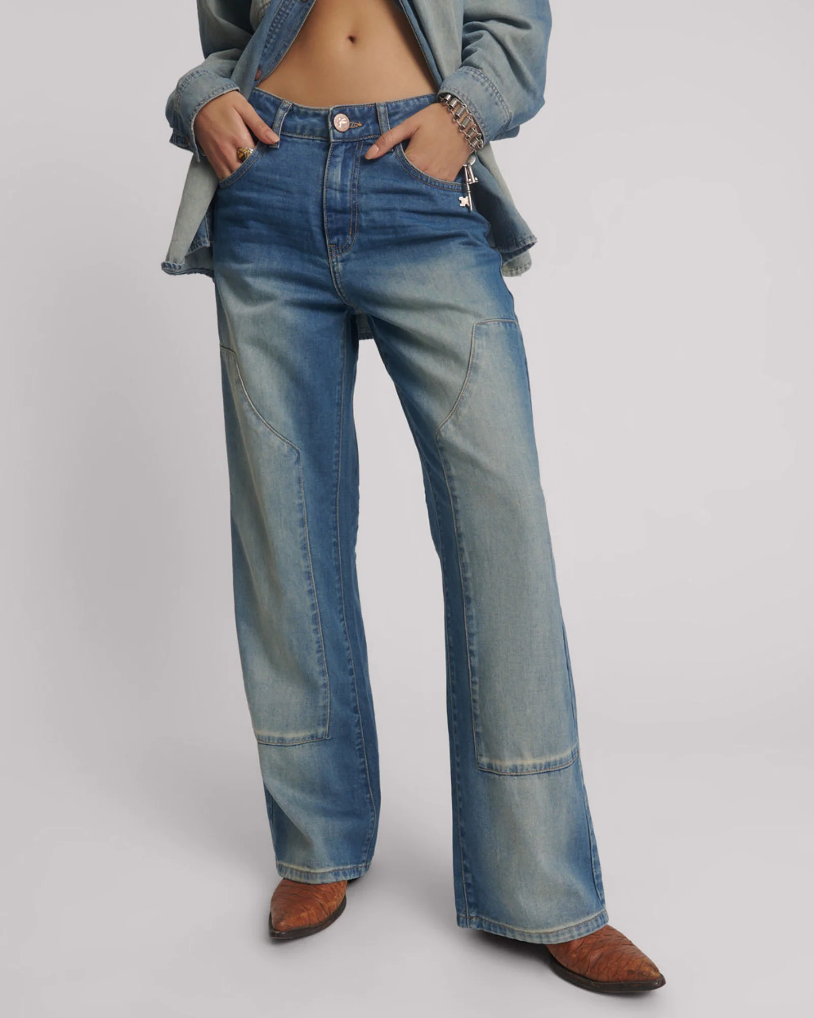 Jackson Mid Waist Wide Leg Denim Jeans - Blue Ranch - Image 2