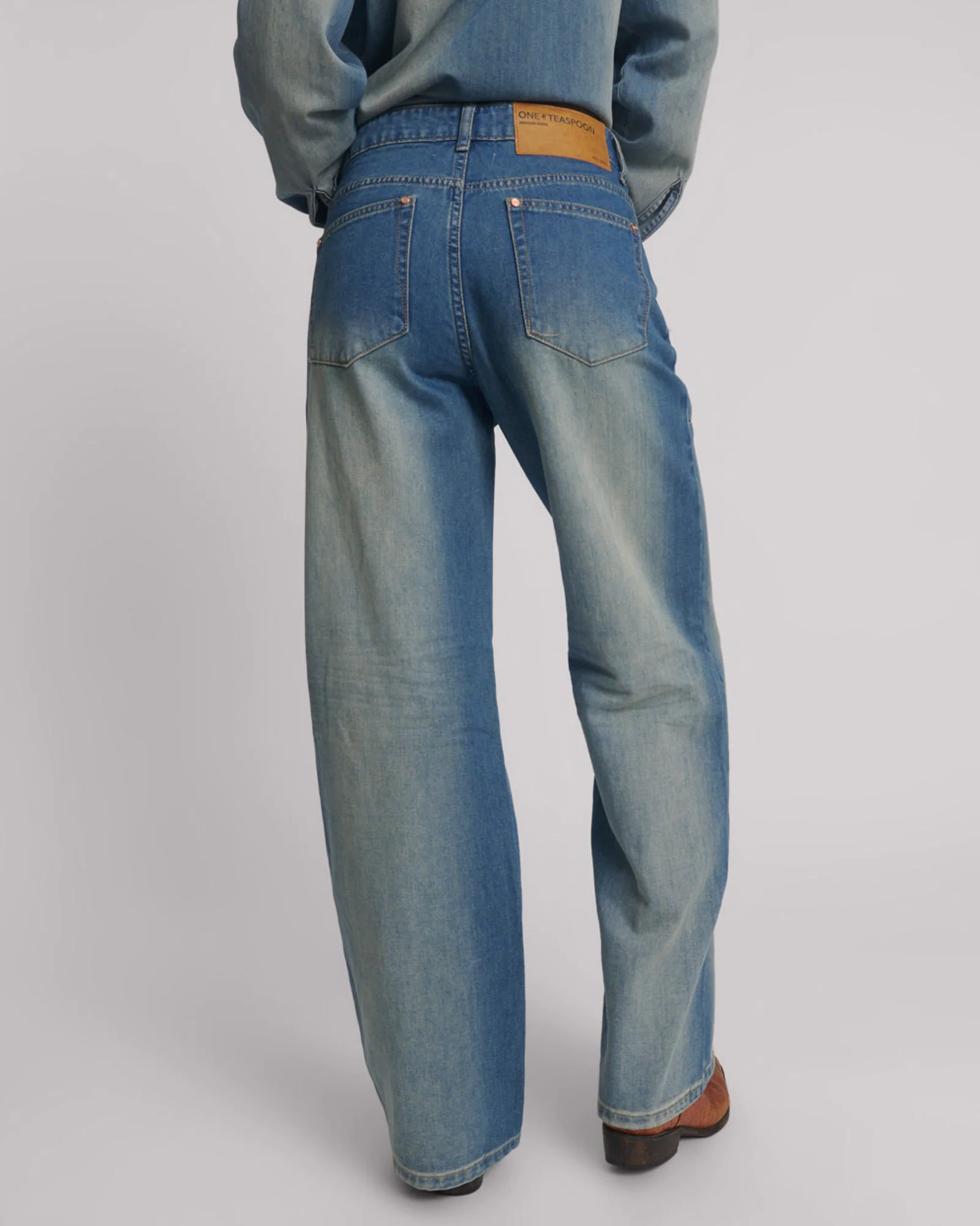 Jackson Mid Waist Wide Leg Denim Jeans - Blue Ranch - Image 4