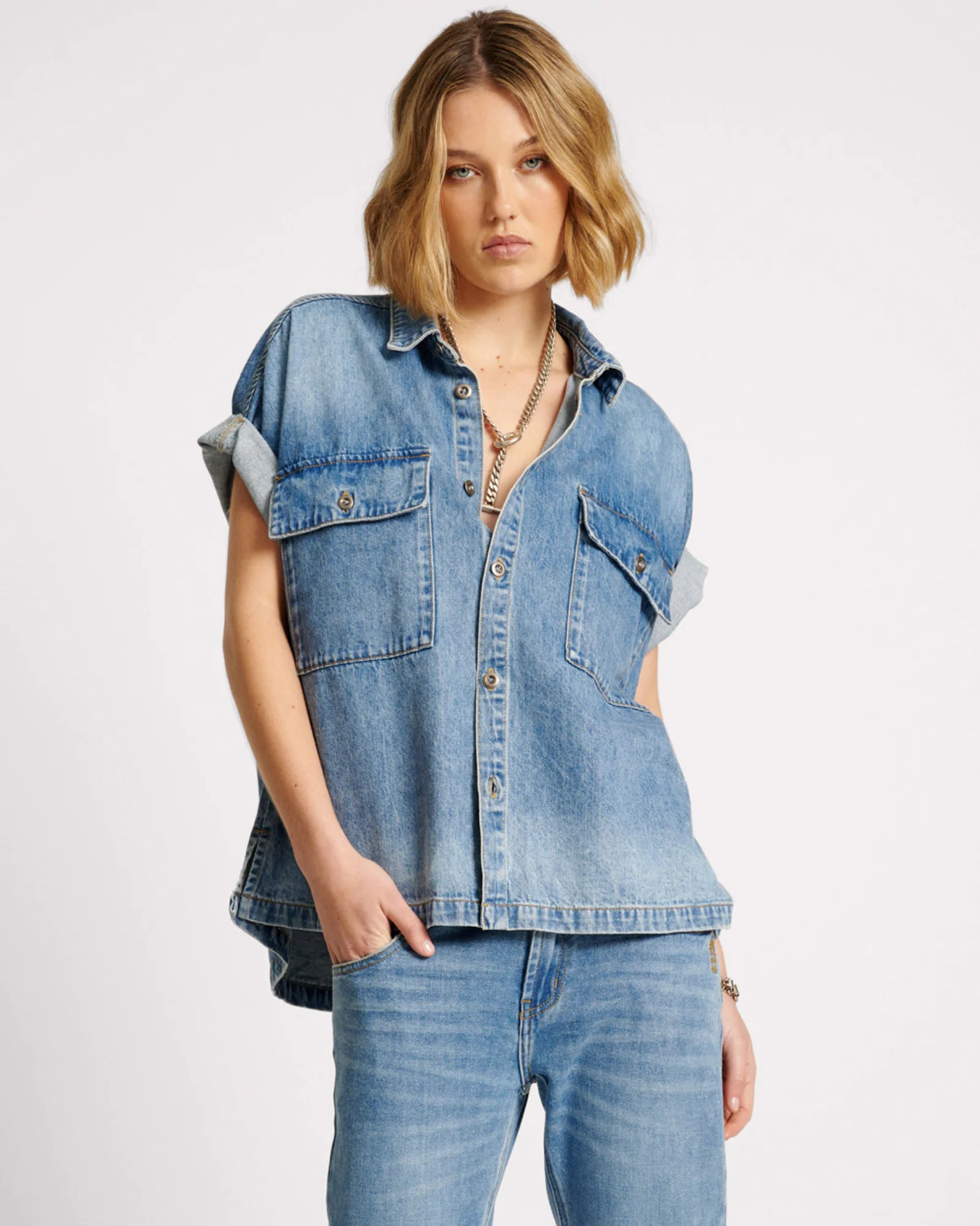 Cut Off Denim Shirt - Blue Rapture