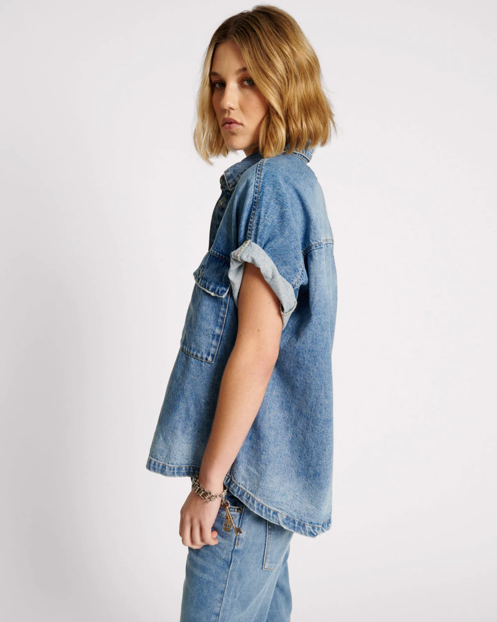 Cut Off Denim Shirt - Blue Rapture - Image 3