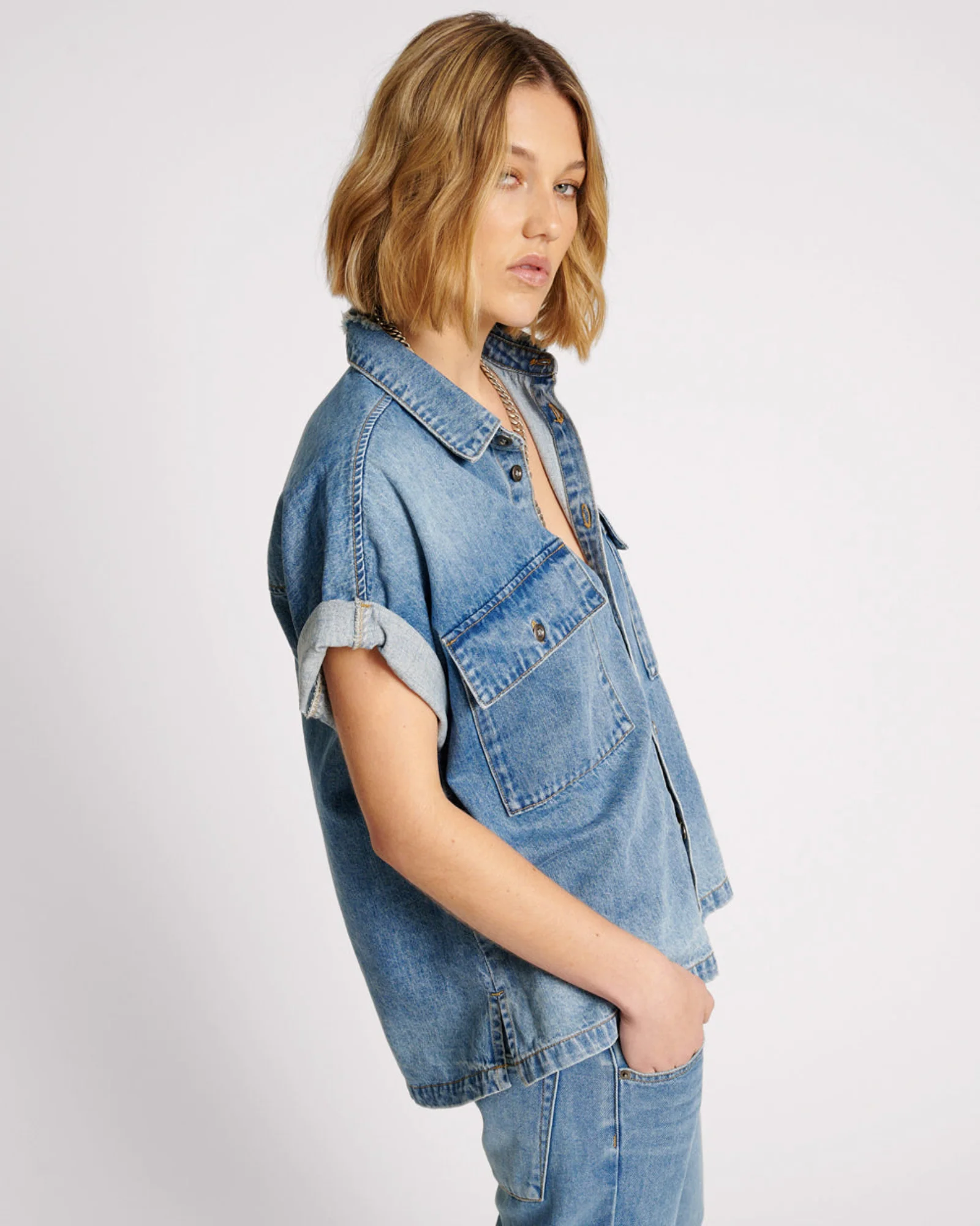 Cut Off Denim Shirt - Blue Rapture - Image 5