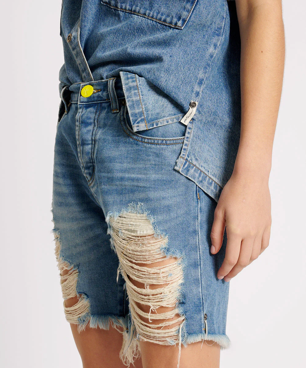 Stevies High Waist Long Length Boyfriend Denim Shorts - Blue Rapture - Image 3