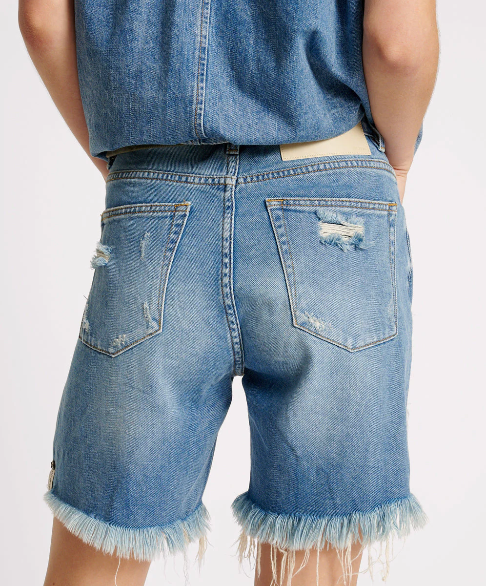Stevies High Waist Long Length Boyfriend Denim Shorts - Blue Rapture - Image 4