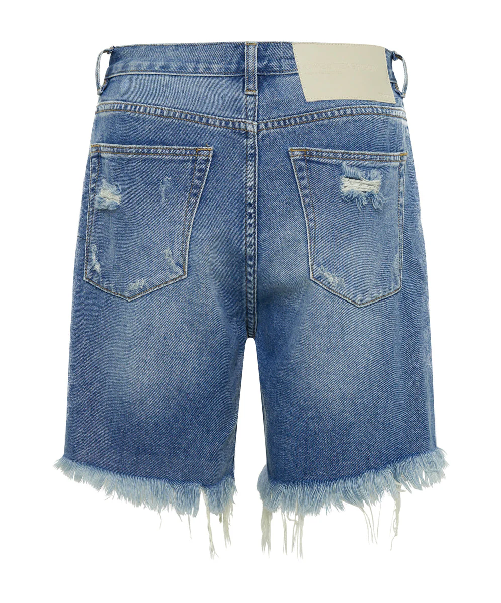 Stevies High Waist Long Length Boyfriend Denim Shorts - Blue Rapture - Image 7