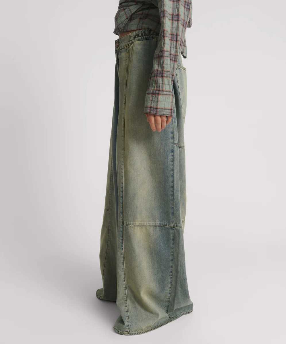 Palazzo Mid Waist Denim Jeans - Blue Sand Chambray - Image 3