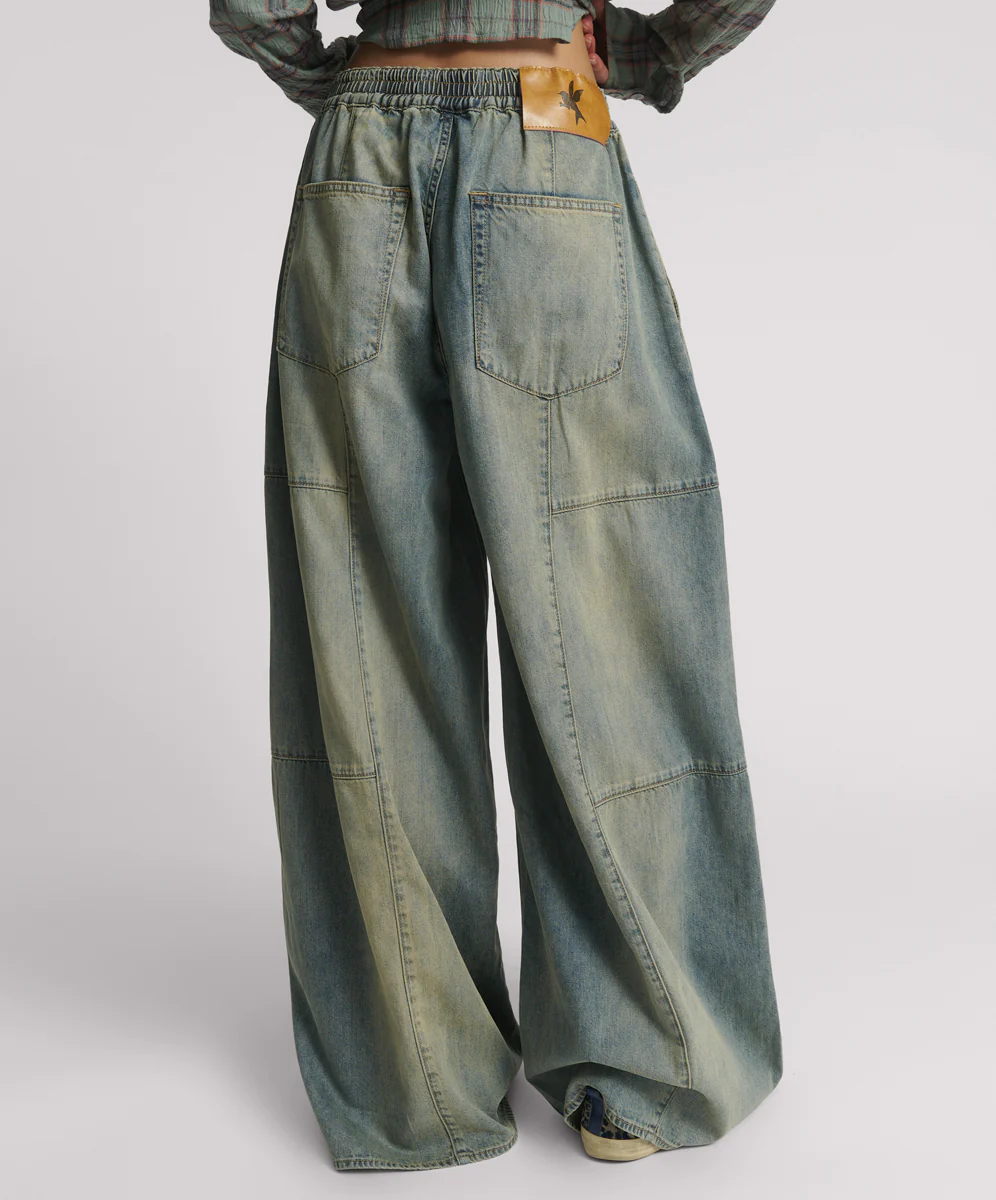 Palazzo Mid Waist Denim Jeans - Blue Sand Chambray - Image 4