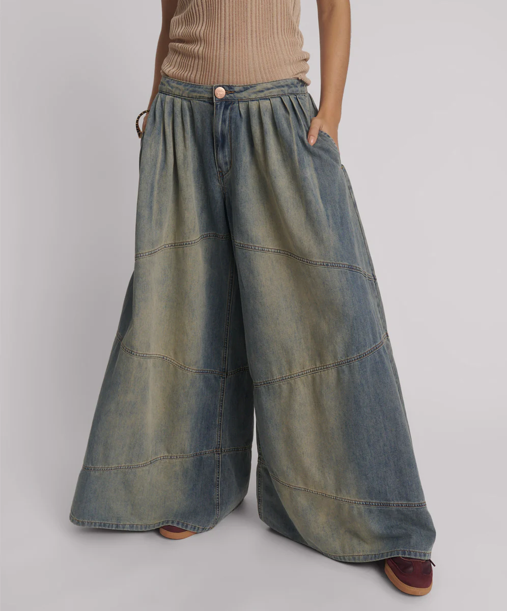 Daddios Low Waist Super Wide Leg Denim Jeans - Blue Sand - Image 2