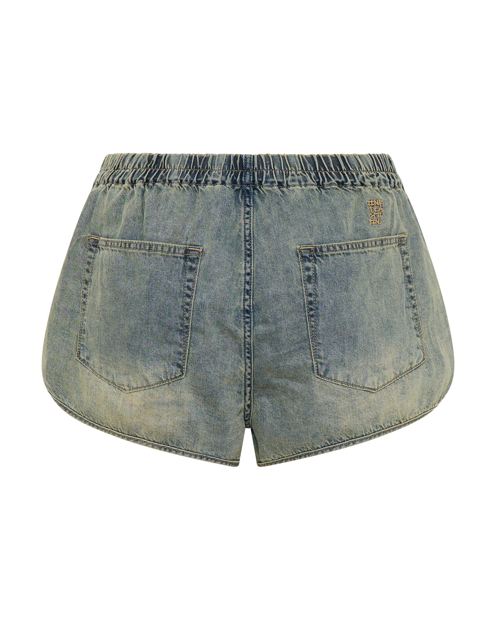 Dylan Low Waist 70s Elasticated Denim Shorts - Blue Sand - Image 7
